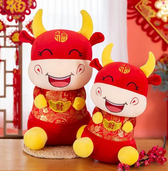 2021 Китайский Новый год Зодиак Плюшевый Бык Крупный рогатый скот Мягкие игрушки-талисманы Новогодние подарки Красный 20см 25см6815307