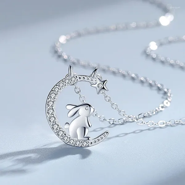 Anhänger Halsketten S925 Sterling Silber Halskette Weibliche Japanische Und Koreanische Stil Stern Mond Mode Ins Niedlichen Tier Schlüsselbein Kette