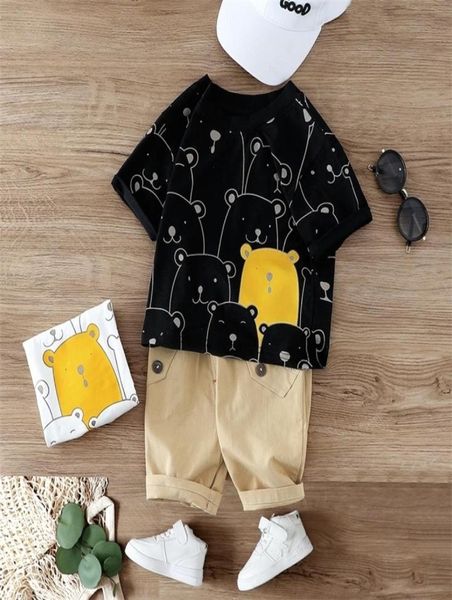 Bonito dos desenhos animados roupas de bebê meninos verão animal impressão camisa conjunto e conjunto curto para menino roupa traje 1 2 3 4 anos t2006072794189