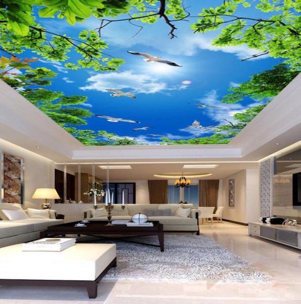 Personalizzato di qualsiasi dimensione 3D Murale Carta da parati Cielo blu gabbiano bianco Soffitto Murales Soggiorno Divano Camera da letto Sfondo Carta da parati Paintin5596454