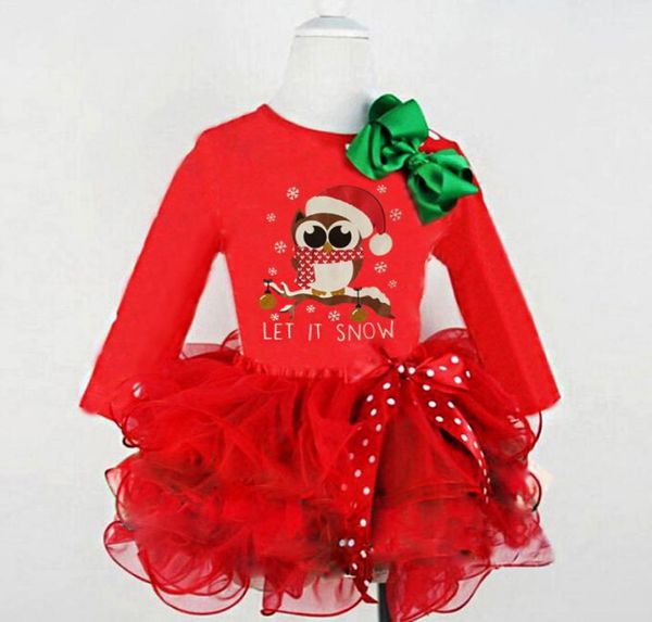 2020 рождественское кружевное платье-пачка для маленьких девочек, детские платья принцессы с совой, осенний модный бутик, рождественская детская одежда C55101606943