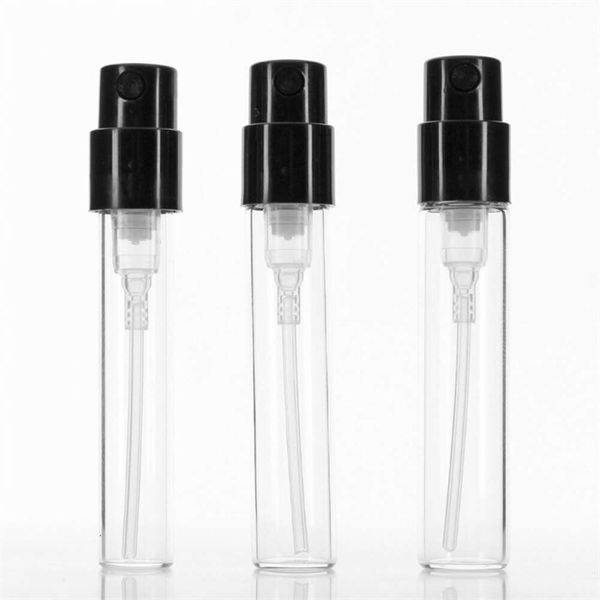 Kostenlose Probe, klares Röhrchen, leeres Fläschchen, 1,5 ml, 2 ml, 2,5 ml, Glas-Parfüm-Sprühflasche, mini nachfüllbare Parfüm-Probenflasche