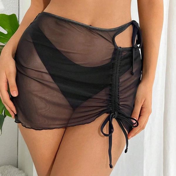 Damenbadebekleidung Frauen Sheer Wrap Knoten Taille Rock Cover Up Strand Bikini Shiny Wraps Ups Urlaub Weibliche Badeanzug Rückenfrei