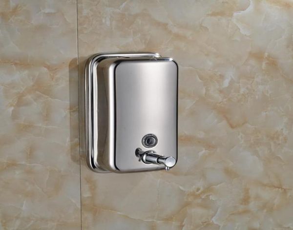 Dispenser di sapone liquido per shampoo da bagno in acciaio inossidabile da 500 ml con montaggio a parete, finitura cromata4253704