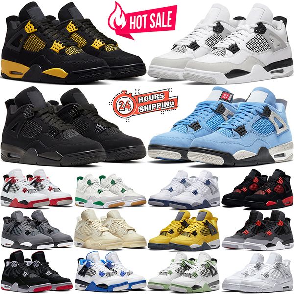 Uomo Donna Jumpman 4 4s Scarpe da basket Sneakers Black Cat Yellow Thunder Vela militare Bianco Oreo Bred Purple Metallic Fire Red Seafoam Scarpe da ginnastica da uomo