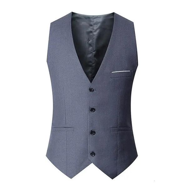 Slim Fit Terno Coletes Para Homens Preto Cinza Azul Marinho Negócios Casual Masculino Colete Único Breasted Gilet Homme Jaqueta Formal 240105