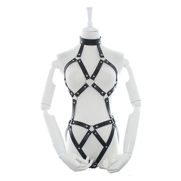 Bondage Gear Lingerie Goth Fetish Harness Costume di Halloween Set erotico Donne sexy PU Leather Harness completo Restraint Set Bdsm 240106