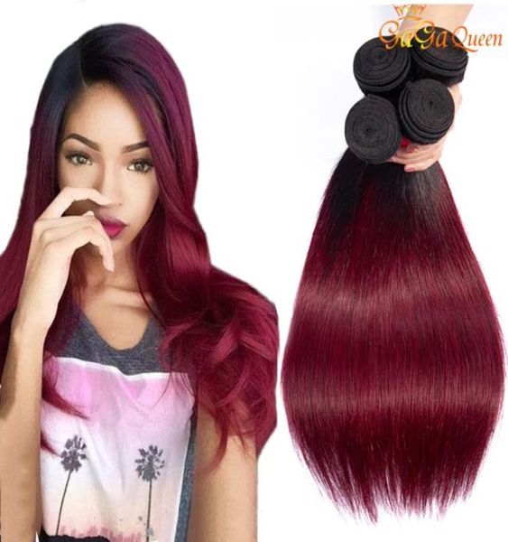 Gerade Ombre Haar 1B 99J Burgund 3 Bundles Brasilianische Haarwebart Bundles Zwei Ton Menschliches Haar1008865