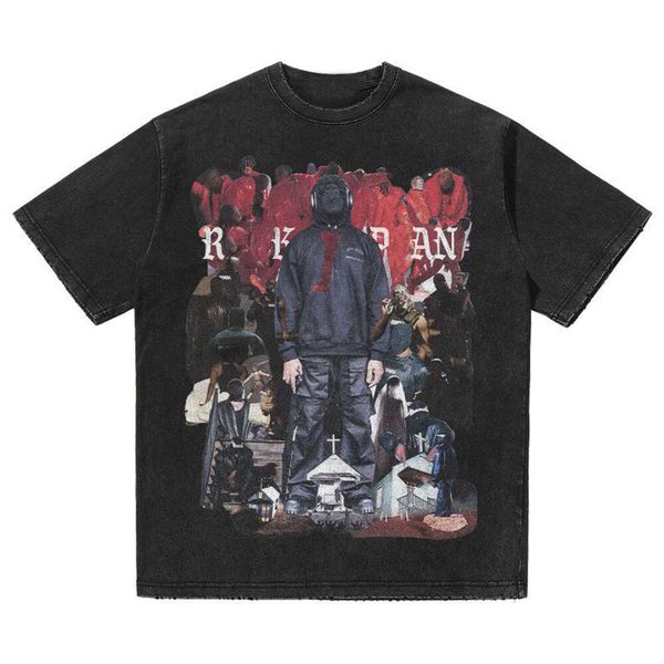 T-shirt estiva a maniche corte in cotone High Street stampata da rapper del programma Rocker del designer classico KanyeS alla moda casual da uomo