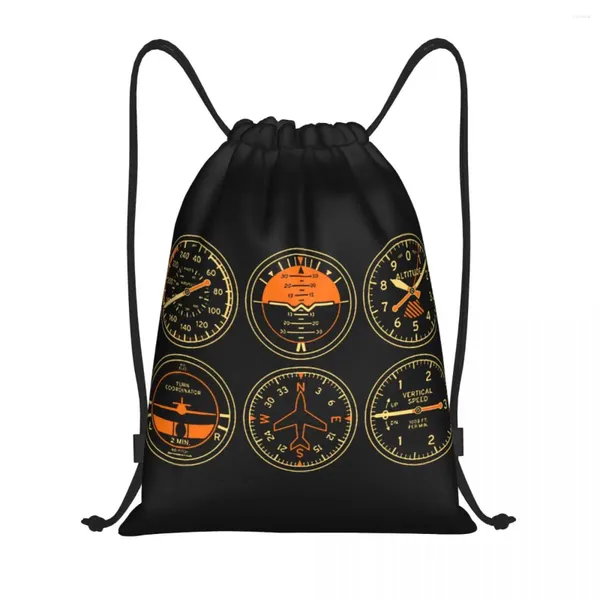 Sacos de compras Cockpit Six Dials Flight Simulator Piloto Cordão Mochila Sports Gym Bag para Homens Mulheres Avião Avião Treinamento Sackpack