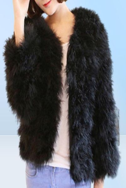 Luxo quente senhoras casaco de pele de cabelo de avestruz casaco feminino curto peru pena jaqueta inverno manga longa casaco brancoblackblue9404137