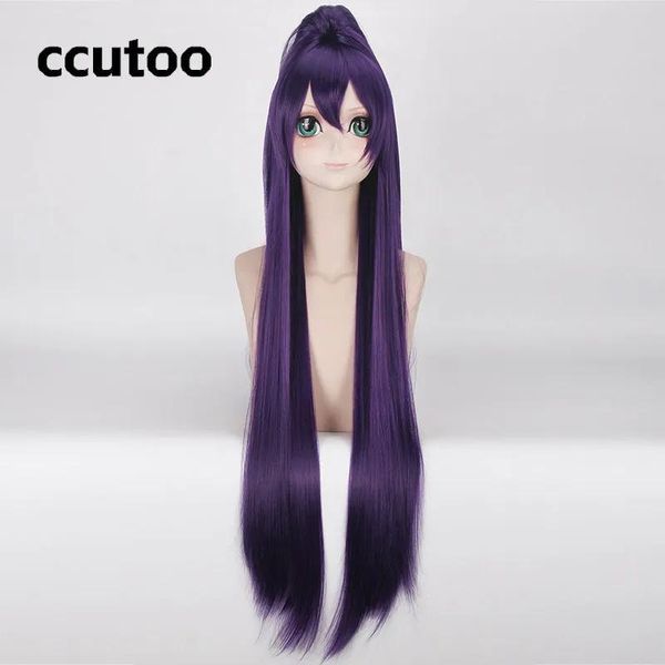 Perucas Date A Live Tohka Yatogami 100cm Roxo Longo Reto Peruca Cosplay Chip Rabo de Cavalo