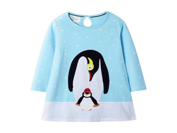 Metri di salto Animali Applique Principessa Ragazze Abiti in cotone Nuovo arrivo Carino pinguini Costume per bambini Manica lunga Vestito per bambini LJ4577623