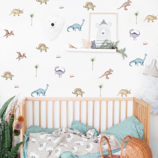 Funlife Dinosauro Adesivi murali Linea acquerello e carta Decalcomanie autoadesive impermeabili da muro per la camera dei bambini Decorazioni per la casa 240105