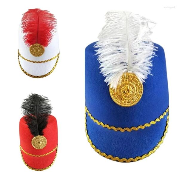 Berretti Decorazioni di piume Cappello da cavaliere Guardia vintage Feltro Natale Accessori per spettacoli cosplay