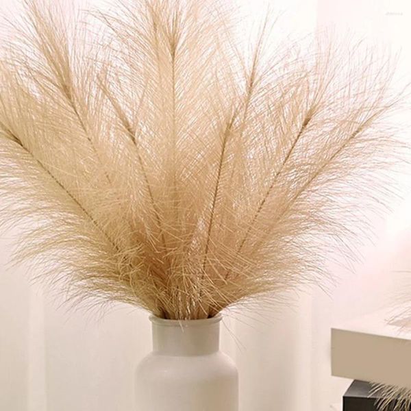 Flores decorativas 1 Bounch 28 Raízes Artificial Reed Pampas Bouquet para Casa Decoração de Casamento Quarto Quarto DIY Flor Vaso de Parede Planta Falsa