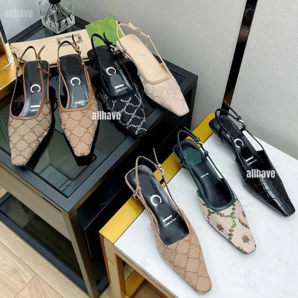 Tasarımcı Slingbacks Yüksek Topuklu Kadınlar Sandal Elbise Ayakkabı Orijinal Deri Formal Ayakkabılar Tasarımcı Sandalet 7.5cm 3.5cm yüksekliğinde kare ayak ayak bileği kayış parti ayakkabıları