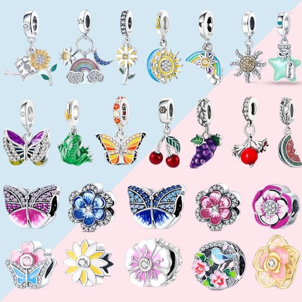 Lose Edelsteine Sterling Silber Pflanze Schmetterling Blume Obst Charms passen Original-DIY-Armband für Frauen Boutique-Schmuckherstellung