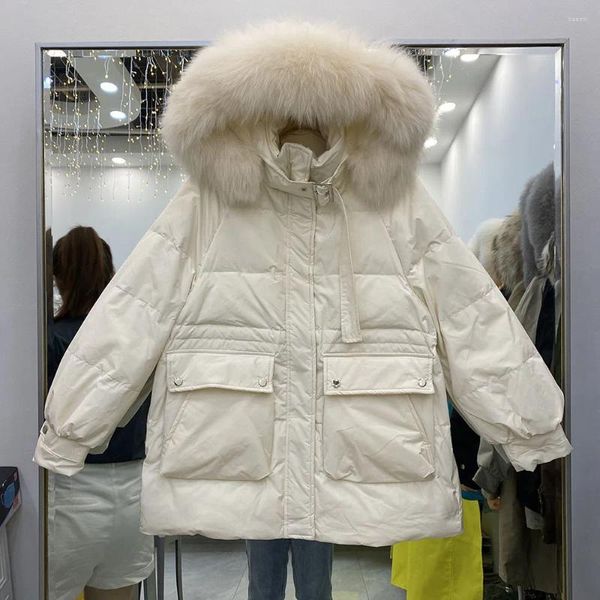 Piumino da donna 2024 femminile addensare caldo cappotto invernale da donna grande vera pelliccia con cappuccio 90% anatra bianca Parka