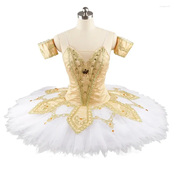 Palco desgaste fino acabamento 12 camadas crianças meninas mulheres competição desempenho brilhante ouro branco profissional ballet tutu