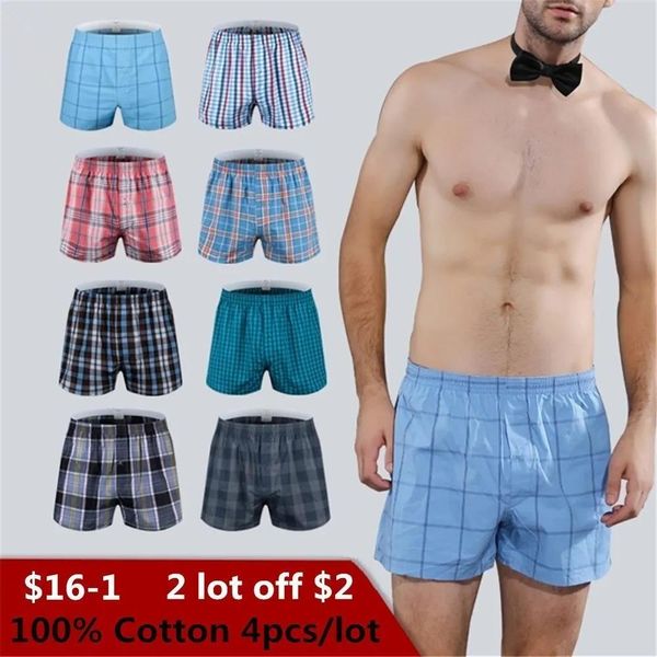 Underpants Classic pugili da uomo a quadri di cotone mutante bauli intrecciati Homme freccia mutandine boxer con pantaloncini elastici in giro per la cintura sciolta