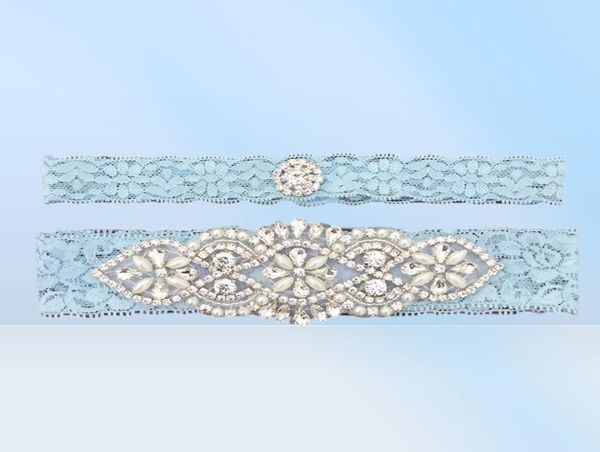Blaue Brautstrumpfbänder, Kristalle, Perlen für die Braut, Spitze, Hochzeitsstrumpfbänder, Gürtelgröße von 15 bis 23 Zoll, Hochzeitsbeinstrumpfbänder, echt Pi5972072