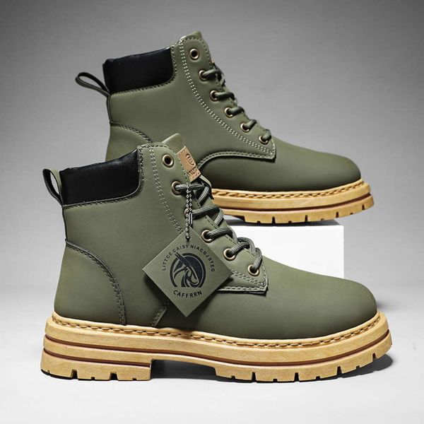 Venda quente moda verde trabalho para couro confortável masculino tornozelo botas de plataforma à prova dwaterproof água 2023 bota masculina