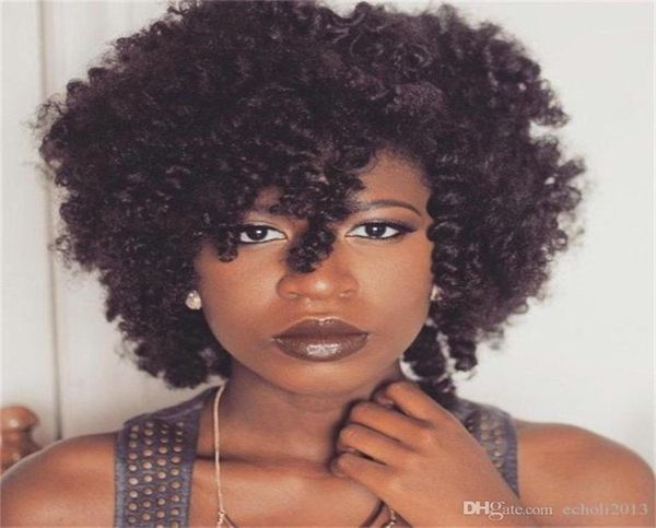 Perucas de cabelo humano de renda encaracolada curta para mulheres negras afro 10 polegadas 130 densidade afro -americana7927816