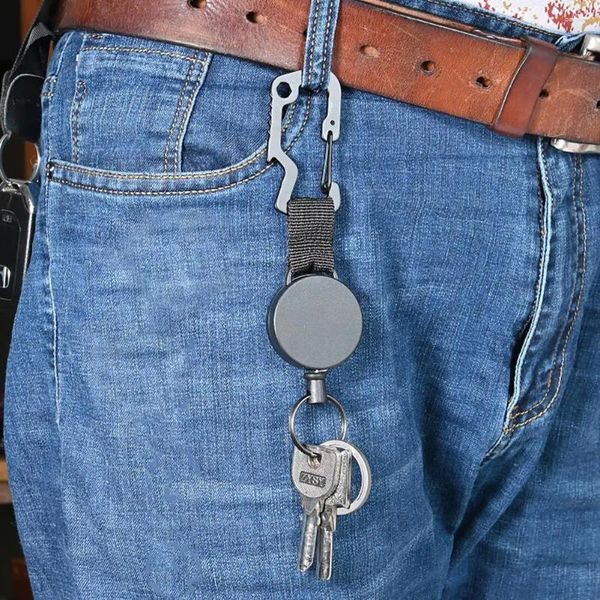 Schlüsselanhänger Schlüsselbund Einziehbares elastisches Drahtseil Camping Outdoor Camp Anti-verlorene Einbrecher Tragbare Elemente