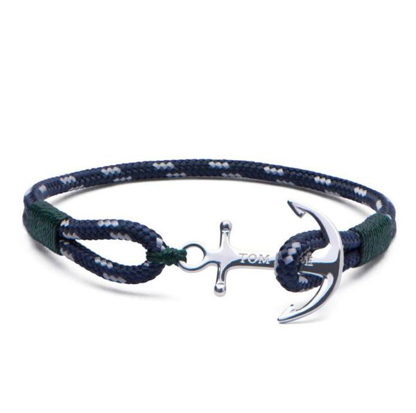 Bracciale Tom Hope 4 misure Catene fatte a mano con corda in filo verde meridionale Bracciale con ciondoli di ancoraggio in acciaio inossidabile con scatola e TH113691232