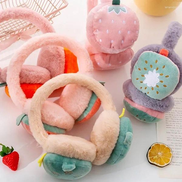 Berets orelha para mulheres quentes capa mais quente muffs-muffs ao ar livre aba macia pelúcia proteção fria dos desenhos animados bonito fruta menina inverno