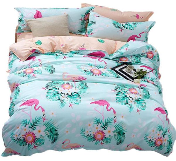 Edredon de tecido de microfibra tropical flamingo padrão reversível greenpink roupa de cama 3 peças terno respirável soft9372028