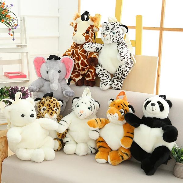 Animais selvagens da vida real Mackpack de pelúcia da vida real urso polar pantera pantera girafa panda tigre mochila infantil bolsa de bolsa para criança 240105