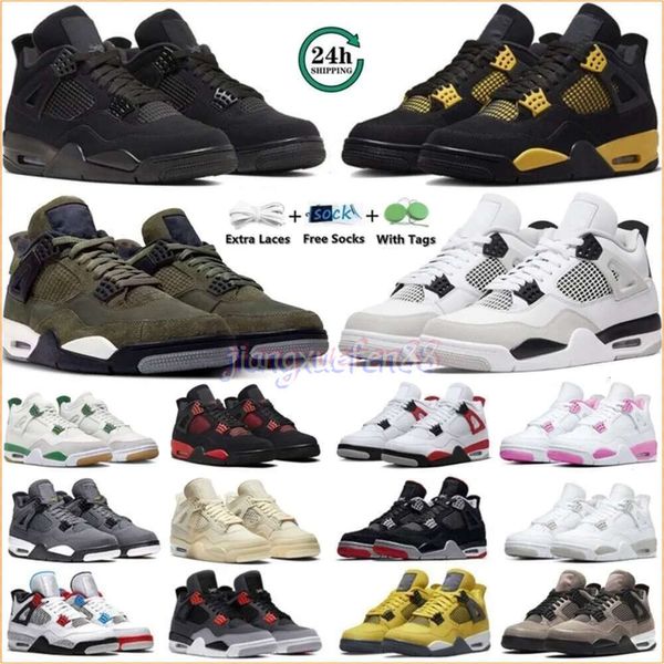 con Box Jumpman 4 Desinger 4s Scarpe da corsa Black Cat Sneakers Olive Canvas Scarpe da uomo e da donna Militarythunder Sail Oreo University