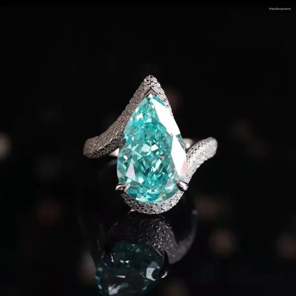 Cluster-Ringe Paraiba-Turmalin-Ring mit 925-Stempel, großer Wassertropfen, birnenförmig, bunt, Schatz-Eröffnungsparty, Geburtstagsgeschenk