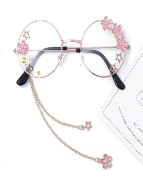 Nette Sakura Anhänger Klare Optische Gläser Rahmen Frauen Runde Mädchen Retro Brillen Gothic Handgemachte Brillen Glas Oculos De Gafas4539836