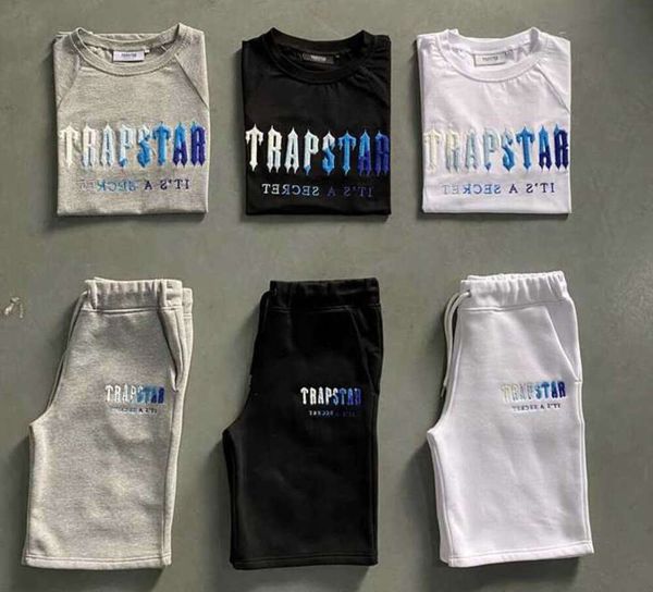 T-shirt da uomo Trapstar Set lettera ricamata Tuta manica corta Pantaloncini in pelucheMotion current Mei Clothes 6623ess