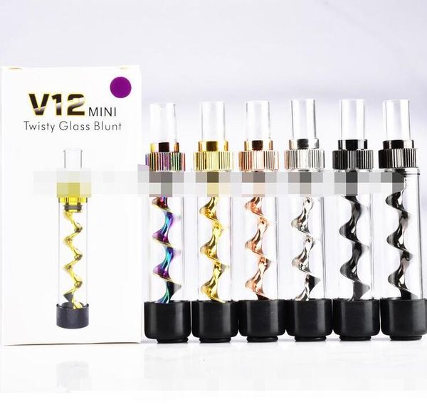 MINI Twisty Glas V12 Trockenkräuterpfeife Twist Smoking Kits Rauchpfeifen Rohrspirale Glaspfeife Bongs Werkzeugzubehör