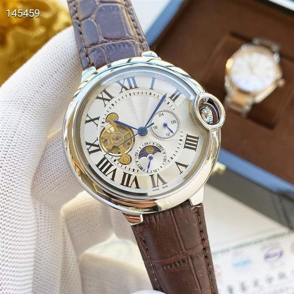 Relógio masculino de 42mm, movimento mecânico 316, relógios de aço inoxidável com volante grande, pulseira de couro real y145461206l