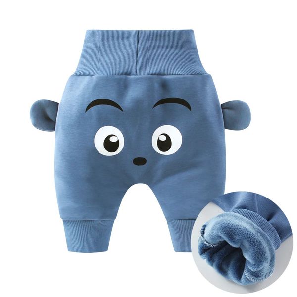 Зимние милые штаны для малышей, теплые штаны с высокой талией для мальчиков и девочек, защита живота, теплые штаны для малышей, 240106
