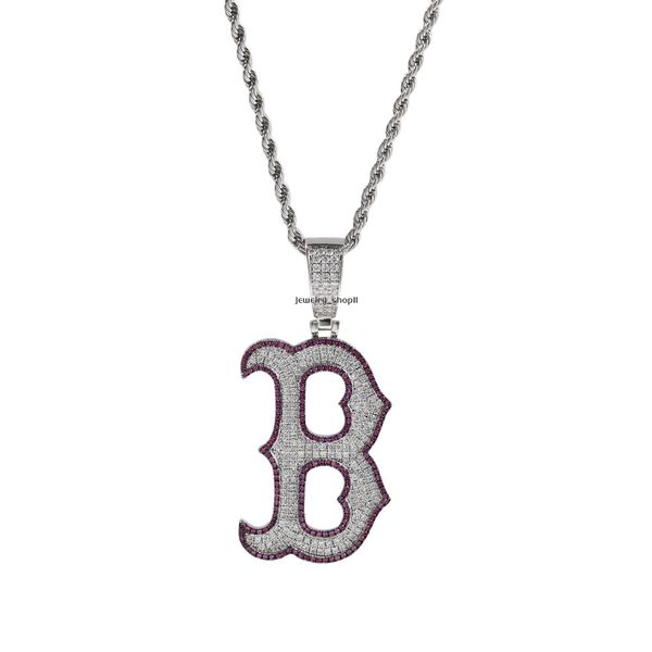 Collana con ciondolo lettera B Hip Hop Collana con ciondolo lettera inglese a strati Catena larga GRA moissanite diamante Catena a maglia cubana in argento sterling oro 18k