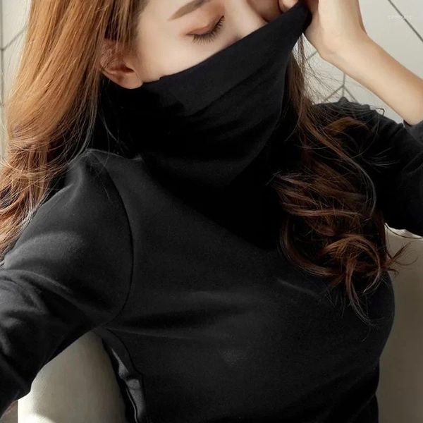 Damen T-Shirts Frauen Rollkragen T-Shirts Langarm Tops Koreanische Mode Frau Kleidung Herbst Winter Harajuku Schwarz Weiß Streetwear Y2k