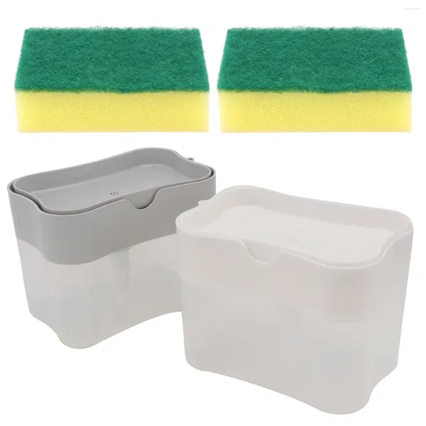 Dispensador de sabão líquido 2 conjuntos de esponja para cozinha detergente banheiro e suporte prato de tons de terra
