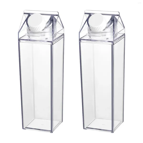 Wasserflaschen Cabilock 2 Stück 500 ml klare quadratische Milch auslaufsichere tragbare Plastikflaschenbehälter für Reisen Camping