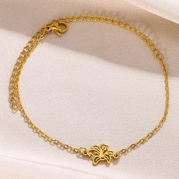 Tornozeleiras tendência de aço inoxidável flor tornozeleira para mulheres romance oco bonito clássico cor de ouro corrente jóias presente de aniversário