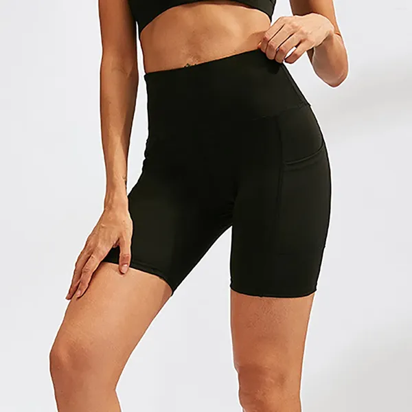 Shorts femininos mulheres cintura alta sexy sólido biker booty bolsos push up apertado cortado yoga calças curtas primavera verão treino cortos