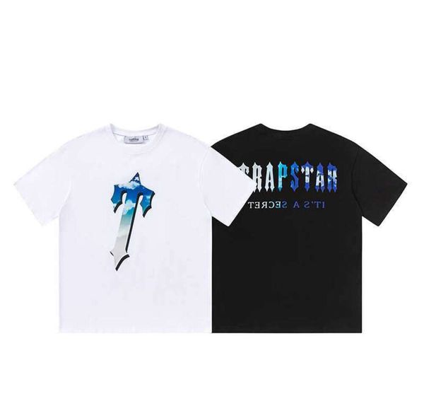 Designer de moda roupas tees tsihrts camisas trapstar manga curta t-shirt azul céu branco nuvem hip hop rap broca rock hop algodão streetwear tops 4433ess