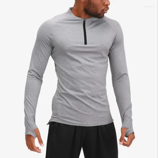 Camiseta masculina de alta elasticidade, esportes, fitness, yoga, manga comprida, camiseta, treinamento, corrida, secagem rápida, roupas justas