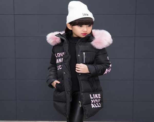 Yeni 2019 Moda Çocuk Kış Ceket Kız Kış Palto Kids Sıcak Kalın Kürk Yaka Kapüşonlu Ergenlik 4Y14Y4891038