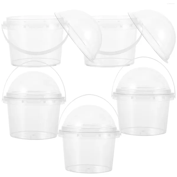 Copos descartáveis canudos 5pcs balde transparente pequeno com tampa comida segura pipoca sorvete 500ml